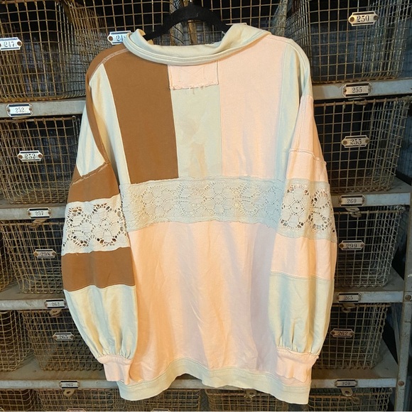 Free People American dream Pink and Brown Patchwork Sweatshirt 2392 - Picture 3 of 12